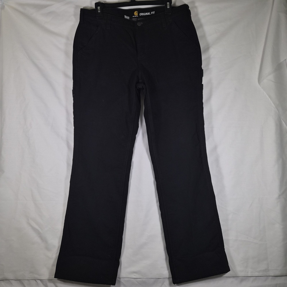 Carhartt Womens 12 Black Fleece Lined Work Pants Original Fit Canvas Utility